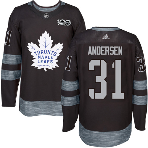Adidas Maple Leafs #31 Frederik Andersen Black 1917-100th Anniversary Stitched NHL Jersey - Click Image to Close